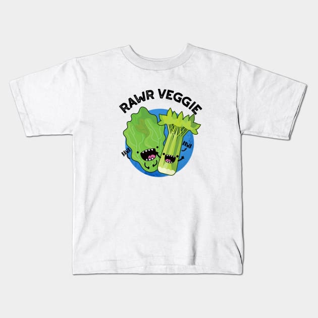 Rawr Veggie Cute Food Pun Kids T-Shirt by punnybone